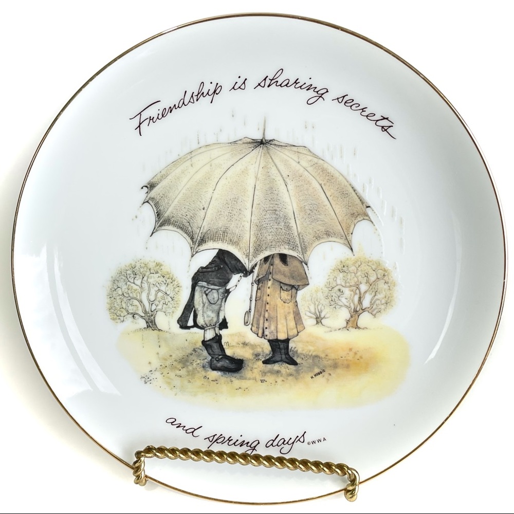 Vintage Holly Hobbie Four Season Porcelain Plate White Gold Collectible Gift